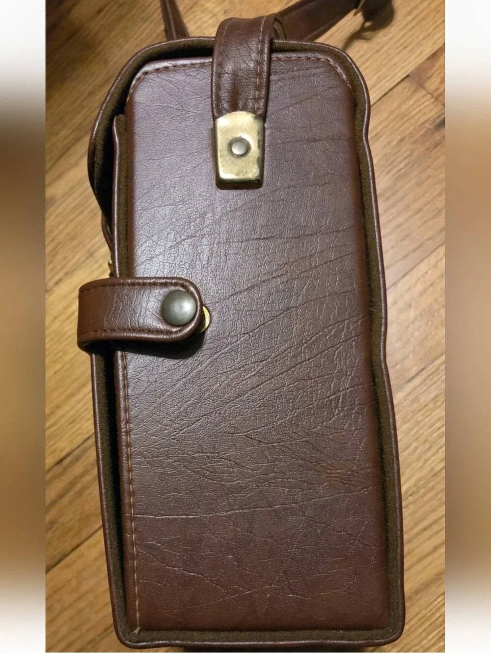 Vintage PENTAX Brown Leather Camera Shoulder Bag Two Section Hard Case